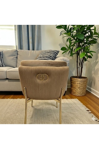 Msy Home 6 Kişilik Aura Gold Serisi Beyaz Lake Oval Yemek Masası Ve Puffy Cappuccino Sandalye Takımı Modern Cappuccino