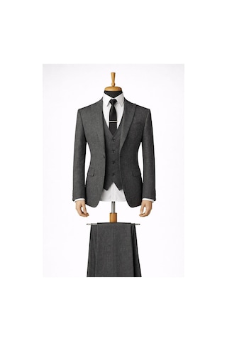 Erkek İtalyan Kesim Slim Fit Yelekli Takım Elbise Yeşil