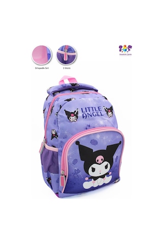 2 Gözlü Little Angle Kuromi Anaokulu Çantası - Çocuk Çanta - Kreş Çantası - Kuromi Çanta Mor