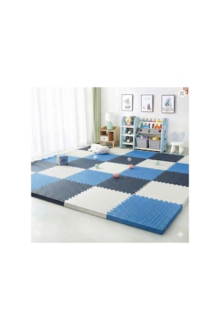 24'lü Puzzle Set Eva Tatami Minder Zemin Kaplama Oyun Spor Halısı 50x50 13M Lacivert - Mavi - Beyaz