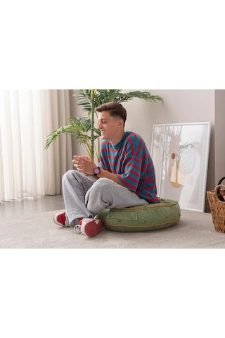 Çok Amaçlı Puantiyeli Keten Yer Bahçe Minderi Fermuarlı İç Dolgulu Yıkanabilir 60x68 Yeşil