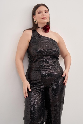 Tek Omuz Astarlı Payetli Top-3351 Siyah