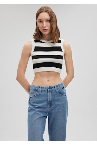 Mavi - Çizgili Crop Triko Top 1710098-85407 Siyah