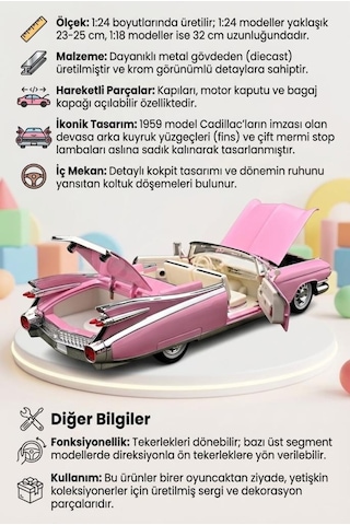 Hobiez World 1:24 Lisanslı Cadillac Eldorado Kapıları ve Kaputu Açılabilir Model Araba