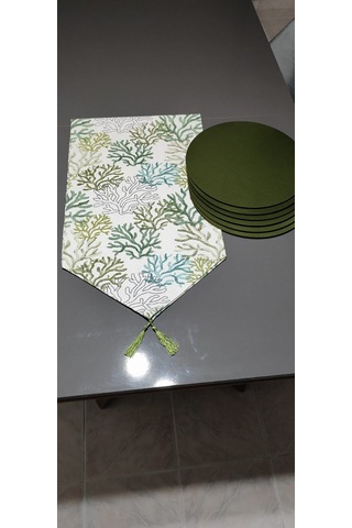 Y&S Home Tekstil Mercan Desenli Runner ve Supla Takımı 6'lı Yeşil