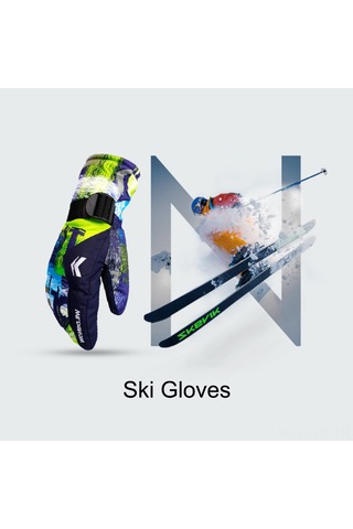 Geeroyoo Kışın Sıcak Tutan %100 Su Geçirmez Kayak Eldiveni - Mavi Desen, L Beden, Herkes İçin Uygun Mavi