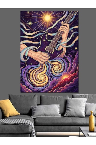 Soyut Mor Spiral Sanat Ve Gitarist Dekoratif Kanvas - Mdf Ahşap Tablo
