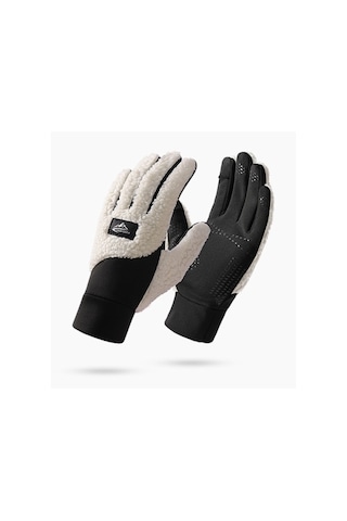 Snapbuy Unisex Kışlık, Parmak Açılır Dokunmatik, Kalın Peluş Eldiven Açık Bej