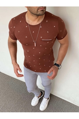 Modefendi Slim Fit Triko Tshırt Kahverengi