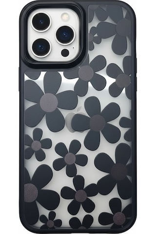 Apple iPhone Uyumlu 16 Pro Max Çiçekli Kılıf Bağlama Aparatlı Siyah - Elm-01-769648