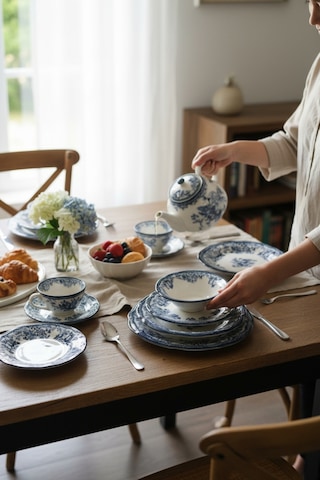 Akayev Porselen Vintage Blue 24 Parça Yemek Takımı Mavi