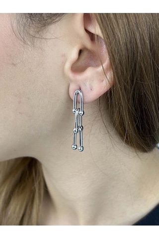 Tiff Model, Sallantılı Paslanmaz Çelik Küpe 6, Gümüş Renk Gümüş