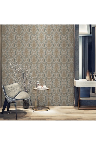 Adawall Eternal Glory Design Wallpaper - Damask Desen Rococo 1312-3/15 Kahverengi Mavi 1.06x15.6m - 16.5m² Çok Renkli