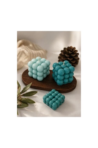 Turkuaz Bubble Mum Seti % 100 Soya Wax Dekoratif Şık Tasarım, Modern Ev Dekoru & Hediye Seçeneği Turkuaz