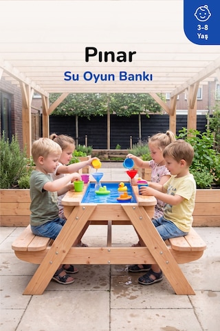 Ovlo Çocuk Su Havuzlu Etkinlik Masası 3-8 Yaş 4 Kişilik Pınar Naturel