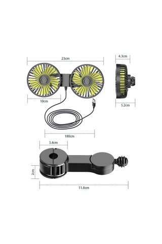Suıtu F4208 Araç Soğutma Fanı Araç Arka Koltuk Arkalığı Usb Çift Kafalı Elektrikli Fan
