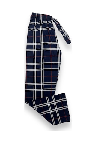 Ekose Desenli Beli Lastikli Unisex Pijama Altı Lacivert Ekose