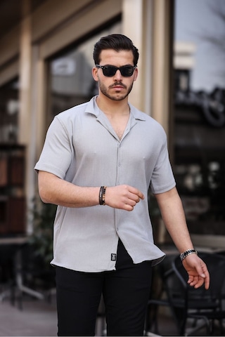 Tex Republic Erkek Gri Oversize Yazlık Bürümcük Gömlek Gri
