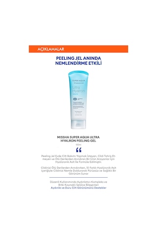 Missha Super Aqua Ultra Hyalron Peeling Gel Hyalüronik Asit İçeren Pürüzsüz Görünüm Veren Peeling 100 ML