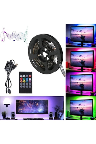 UpWay 5V USB 100cm RGB Şerit LED 3 Çipli SMD5050-30LED Ses Sensör