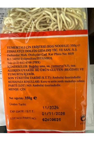 Egg Noodle - Çin Eriştesi 350 Gr