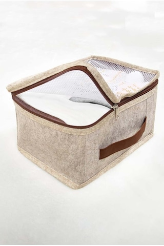 Derili 6 Parça Bavul İçi Seyahat Çantası, Bej Desenli