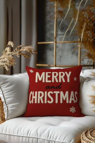 2 Li Yılbaşı Desenli, Çift Taraflı Baskı, Kırlent Kılıfı Seti Beyaz-Kırmızı