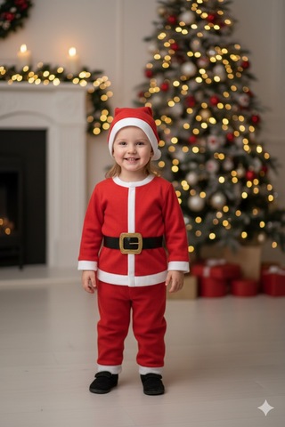 2 3 Yaş Çocuk Noel Baba Kostümü Şapkalı Ve Kemerli Yılbaşı Elbise Seti Diğer