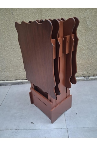 Zigon Çanta 90560 Sehpa Dikdörtgen Model Kayın Torna Parlak Ceviz Boya El Yapım Kahverengi