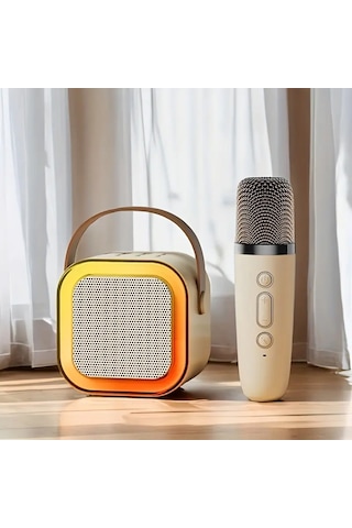 Mini Kablosuz Bluetooth Karaoke Hoparlör Kareoke Makinesi Bej