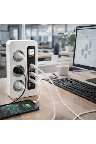 3500w Akım Korumalı Çoklu Priz, 3 Priz Girişi, 2 Type-c + 4 Usb Port 0