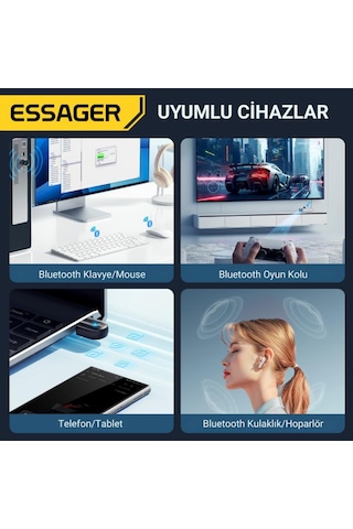 Essager Bluetooth Vers.5.3 Usb Bluetooth Adaptör Usb Bluetooth 5.3 Wireless Adaptör Tak Çalıştır