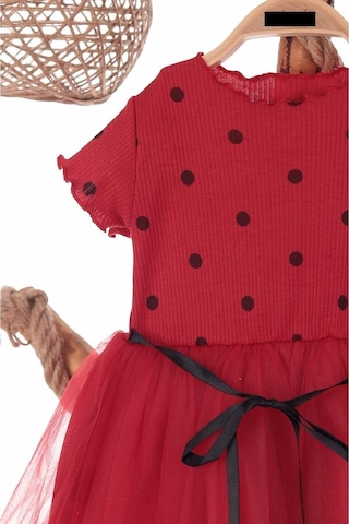 Puantiyeli Kırmızı Doğum Günü Ve Özel Günler İçin Kız Çocuk Tüllü Elbise 2-7 Yaş Aralığı Kırmızı