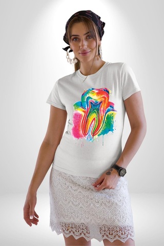 Diş Doktoru Diş Anatomisi Özel Tasarım Unisex Unisex Beyaz Organik Baskılı T-shirt Penye Yüksek Kalite Beyaz