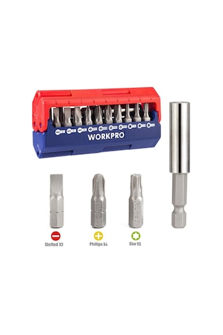 Workpro Wp221062 13 Parça Manyetik Cr-v Vidalama Bits Uç Seti Fr Wp221062