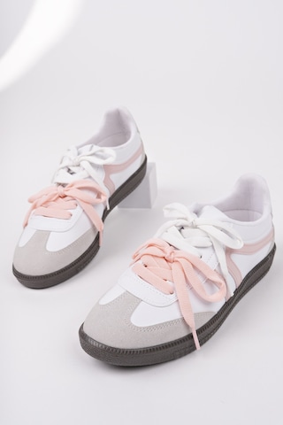 Muggo Retro Çift Bağcıklı Günlük Kadın Sneaker Spor Ayakkabı Pudra