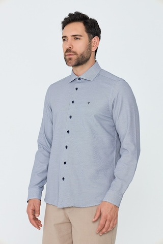 White Stone Lacivert Mikro Desenli Dynamic Fit Erkek Uzun Kollu Gömlek