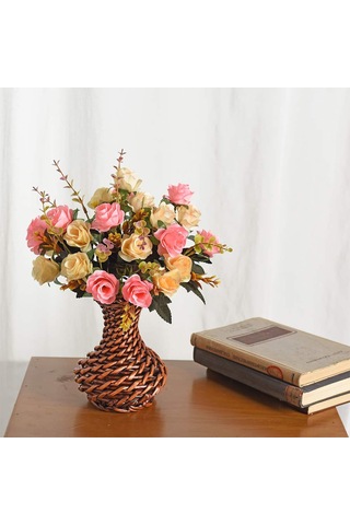 Hangfox 12 Çiçekli Avrupa Stili Simülasyon Gül, 6 Dal Ve 2 Renk Kombinasyonu, Serbest Konum Ayarı, Dekoratif Vazo İçin Uygun