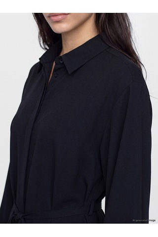 Lcw Modest Siyah Beli Kuşaklı Kadın Gömlek Tunik
