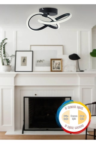 Modern 3 Renk Işıklı Salon Mutfak Oturma Odası Avize Plafonyer Tavan Mario Led Avize Siyah Siyah