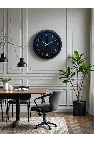 Classic Black Zarif 40 Cm Metal Duvar Saati Siyah Çerçeve