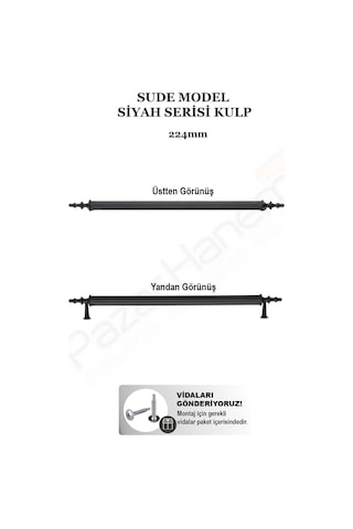 Sude Model Siyah Serisi Lüks Mobilya Kulpu 128 Mm - 160 Mm - 224 Mm Seçenekli, Seçtiğiniz Ebat 2 Adet Gelir Siyah 224mm