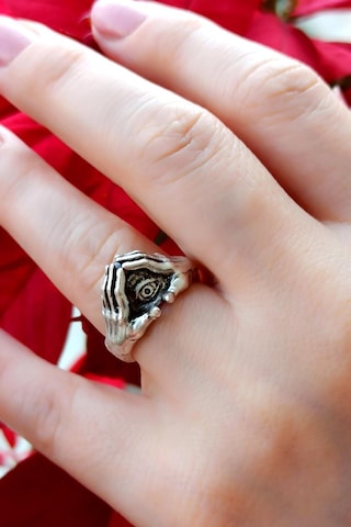 Antik Gümüş Kaplama İlluminati Avuç İçi Tek Göz Şekilli El Yapımı Ayarlanabilir Yüzük