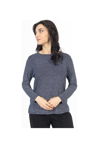 Yeni Sezon 2024 Desenli Yuvarlak Yaka Rahat Kalıp Likralı Anne Penye Bluz 6406-lacivert Lacivert