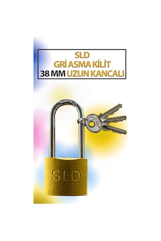 Uzun Tip Sarı Kancalı Asma Kilit 38 Mm 3 Anahtarlı