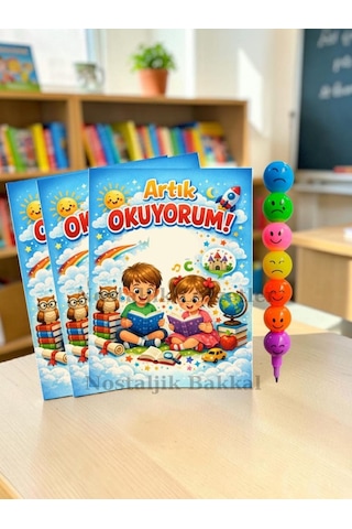 Yeni Okumayı Öğrenen Öğrencilere Hediye 10 Set Artık Okuyorum Yazılı 1. Sınıf Hatırası Keçeli Kalem Tebrik Kartı Hediyeli