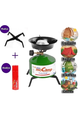 İksa Mocamp Çakmak Gazlı Pratik Kamp Ocağı - Piknik Tüpü 3in1 Set Çok Renkli