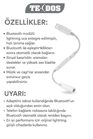 İphone İpad 8 Pin Lightning Aux Çevirici - 3.5 Mm Kablodan Kontrollü Jack Kulaklık Adaptörü 1 Adet