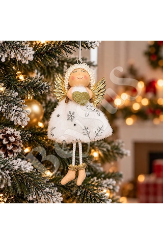 Yılbaşı Kar Meleği Gold Kalp Desenli 13 Cm