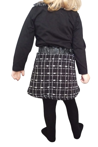 Kız Çocuk Siyah Uzun Kollu Bluz Ve Ekose Desenli Fermuarlı Etek Takımı Siyah